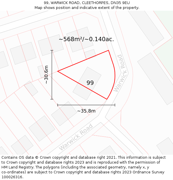 99, WARWICK ROAD, CLEETHORPES, DN35 9EU: Plot and title map