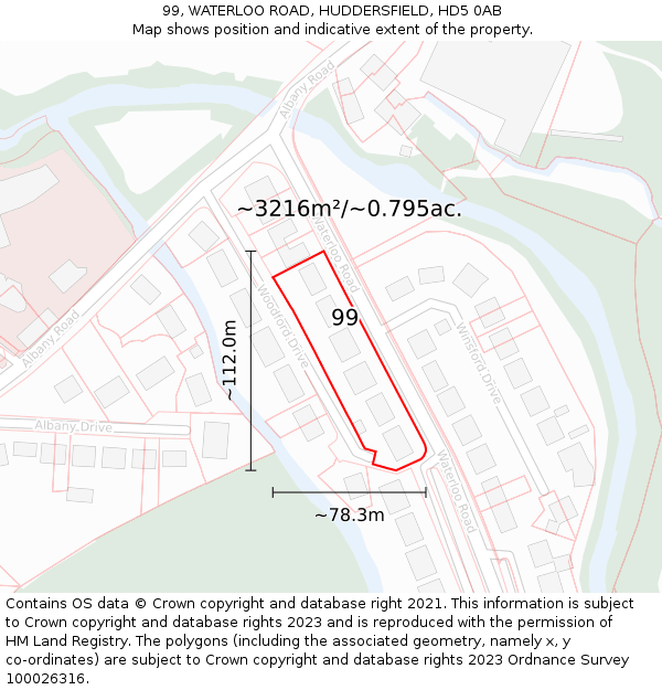 99, WATERLOO ROAD, HUDDERSFIELD, HD5 0AB: Plot and title map