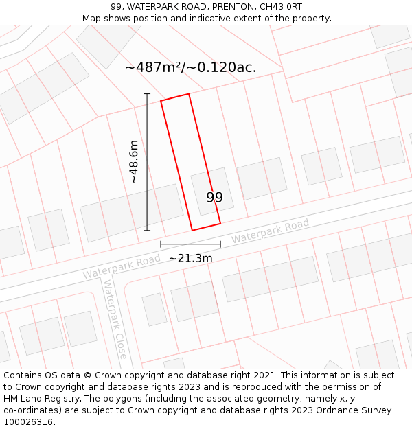 99, WATERPARK ROAD, PRENTON, CH43 0RT: Plot and title map