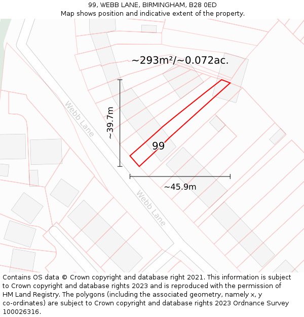 99, WEBB LANE, BIRMINGHAM, B28 0ED: Plot and title map