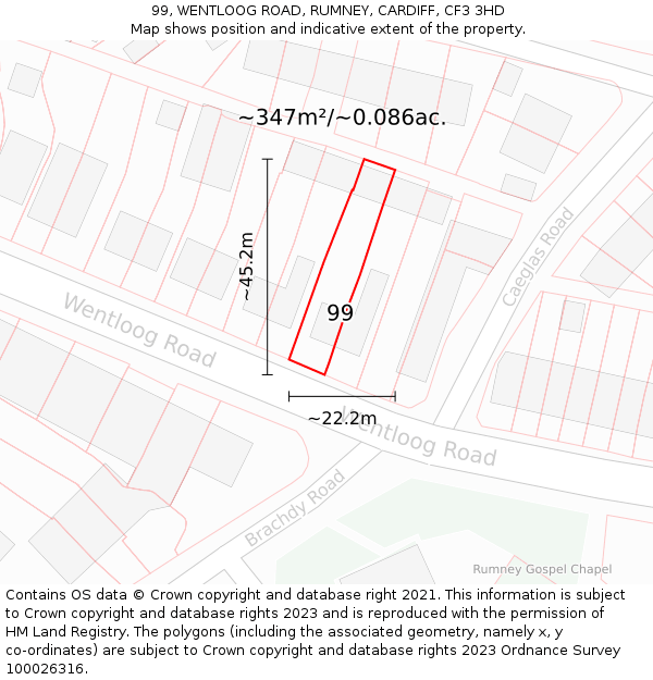 99, WENTLOOG ROAD, RUMNEY, CARDIFF, CF3 3HD: Plot and title map