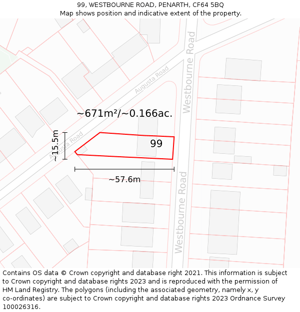 99, WESTBOURNE ROAD, PENARTH, CF64 5BQ: Plot and title map