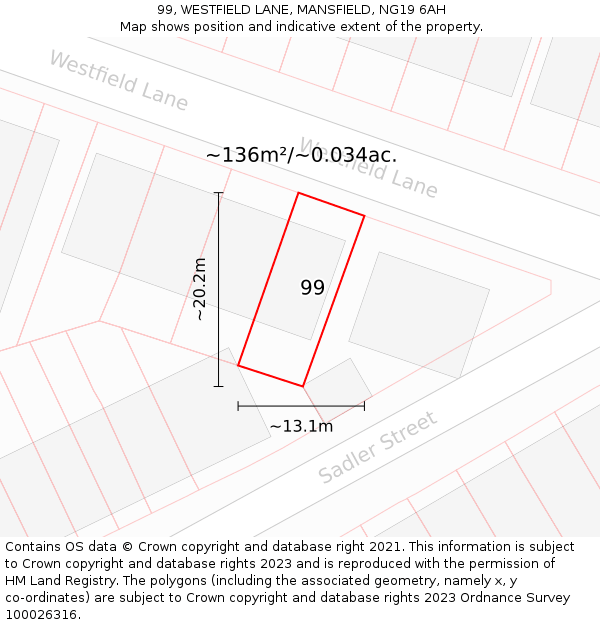 99, WESTFIELD LANE, MANSFIELD, NG19 6AH: Plot and title map