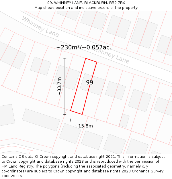 99, WHINNEY LANE, BLACKBURN, BB2 7BX: Plot and title map