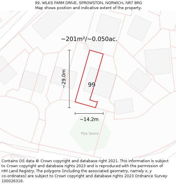 99, WILKS FARM DRIVE, SPROWSTON, NORWICH, NR7 8RG: Plot and title map