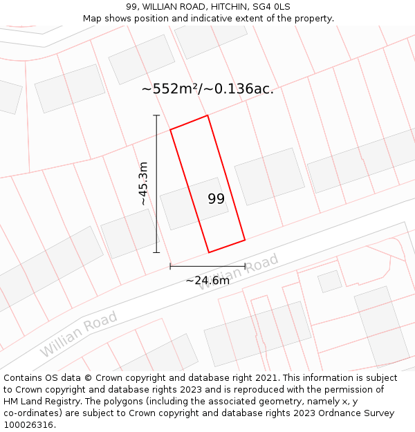 99, WILLIAN ROAD, HITCHIN, SG4 0LS: Plot and title map