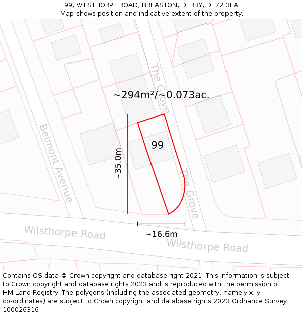 99, WILSTHORPE ROAD, BREASTON, DERBY, DE72 3EA: Plot and title map