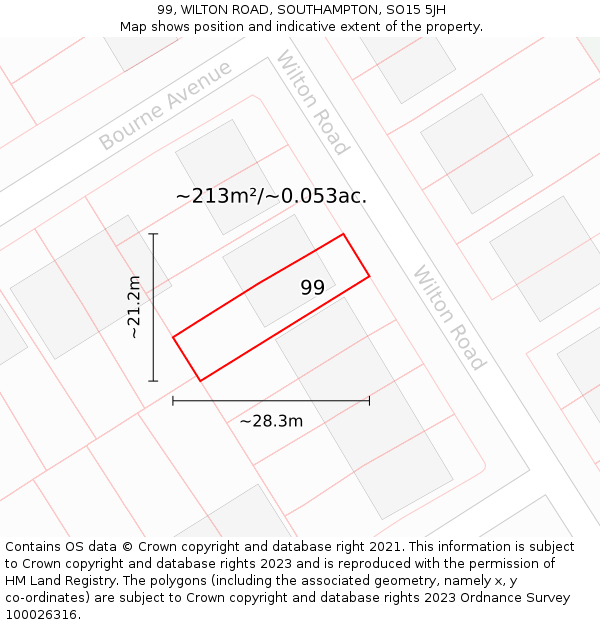 99, WILTON ROAD, SOUTHAMPTON, SO15 5JH: Plot and title map