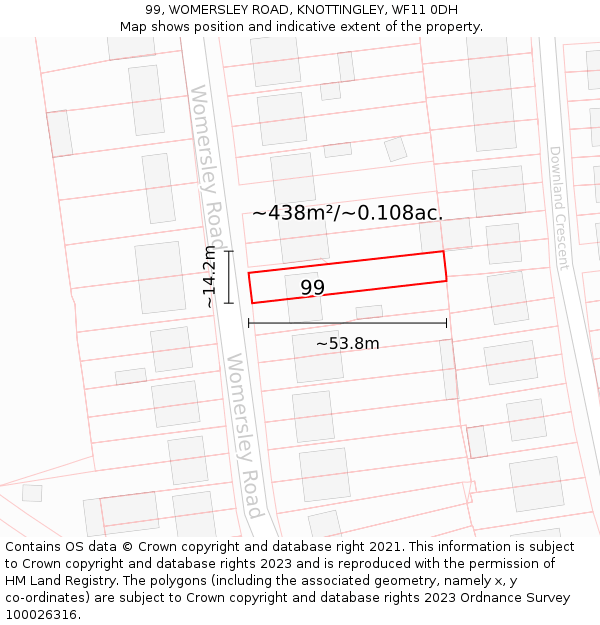 99, WOMERSLEY ROAD, KNOTTINGLEY, WF11 0DH: Plot and title map