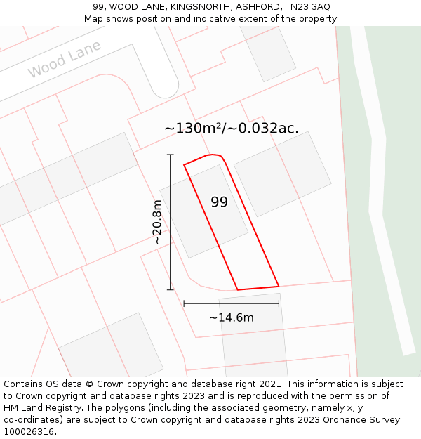 99, WOOD LANE, KINGSNORTH, ASHFORD, TN23 3AQ: Plot and title map
