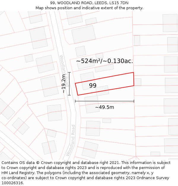 99, WOODLAND ROAD, LEEDS, LS15 7DN: Plot and title map