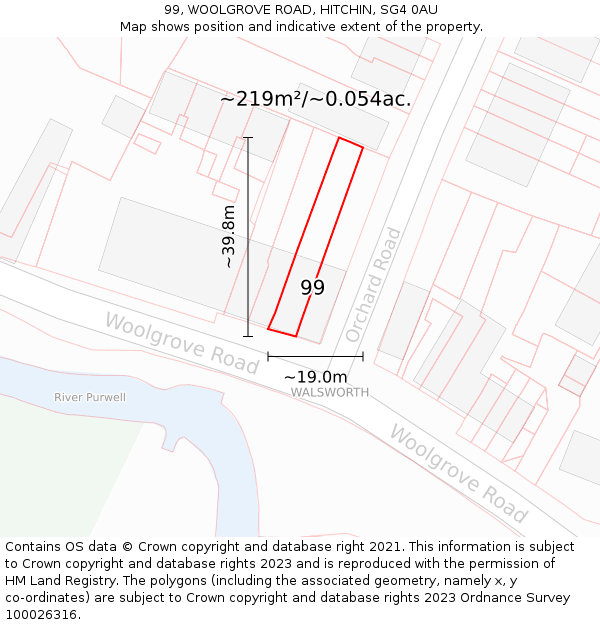 99, WOOLGROVE ROAD, HITCHIN, SG4 0AU: Plot and title map