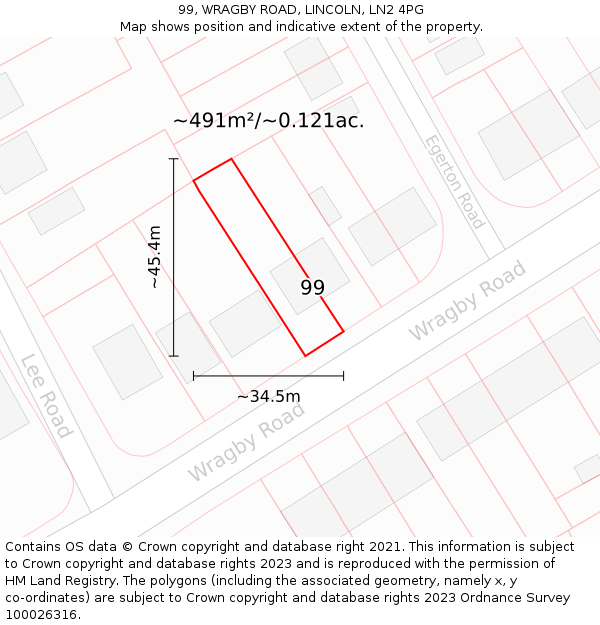 99, WRAGBY ROAD, LINCOLN, LN2 4PG: Plot and title map