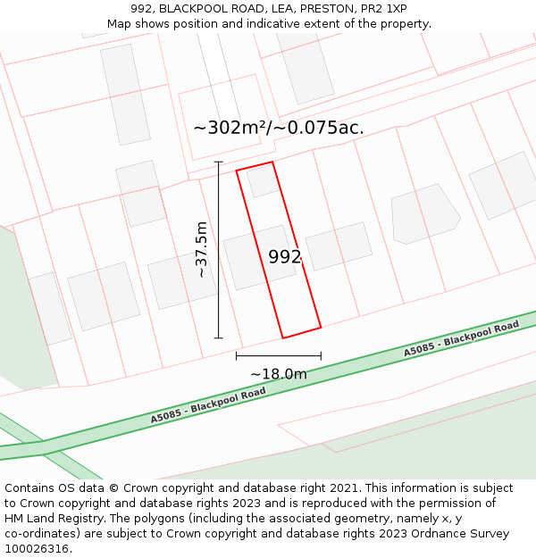 992, BLACKPOOL ROAD, LEA, PRESTON, PR2 1XP: Plot and title map