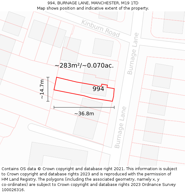 994, BURNAGE LANE, MANCHESTER, M19 1TD: Plot and title map