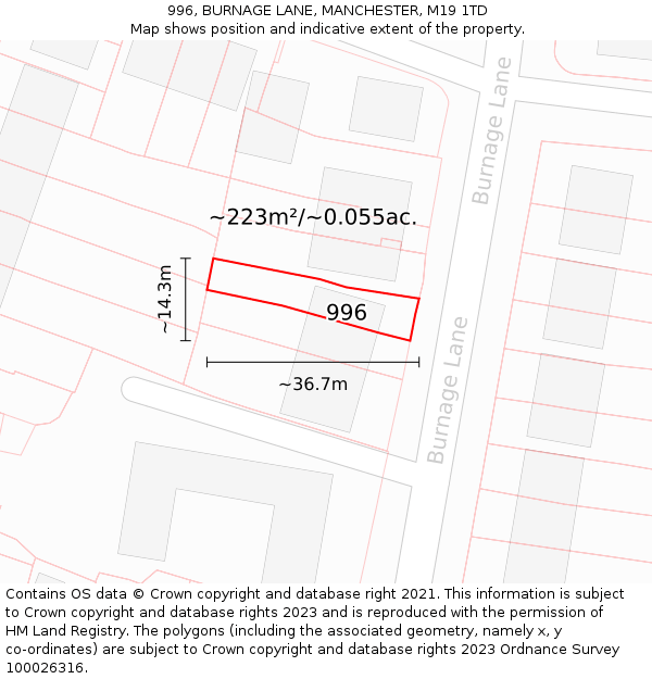 996, BURNAGE LANE, MANCHESTER, M19 1TD: Plot and title map