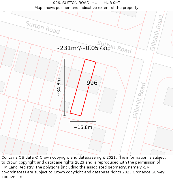 996, SUTTON ROAD, HULL, HU8 0HT: Plot and title map