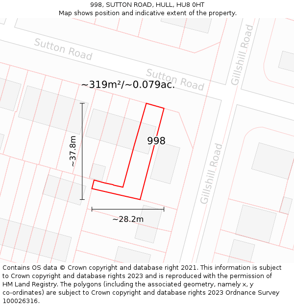 998, SUTTON ROAD, HULL, HU8 0HT: Plot and title map