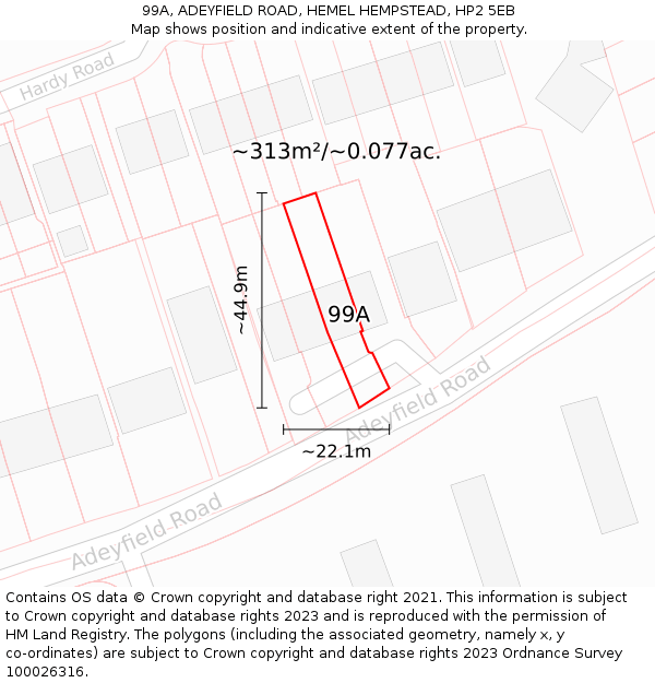 99A, ADEYFIELD ROAD, HEMEL HEMPSTEAD, HP2 5EB: Plot and title map