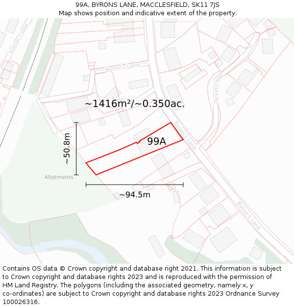 99A, BYRONS LANE, MACCLESFIELD, SK11 7JS: Plot and title map