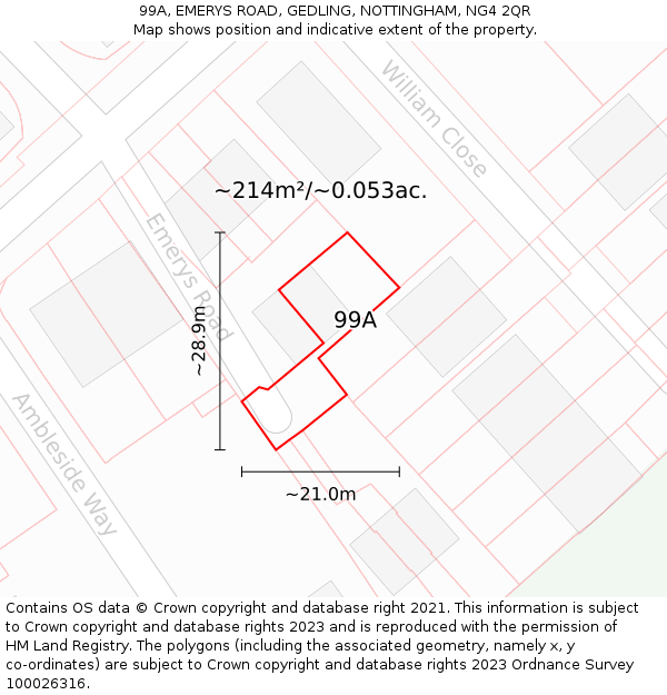 99A, EMERYS ROAD, GEDLING, NOTTINGHAM, NG4 2QR: Plot and title map