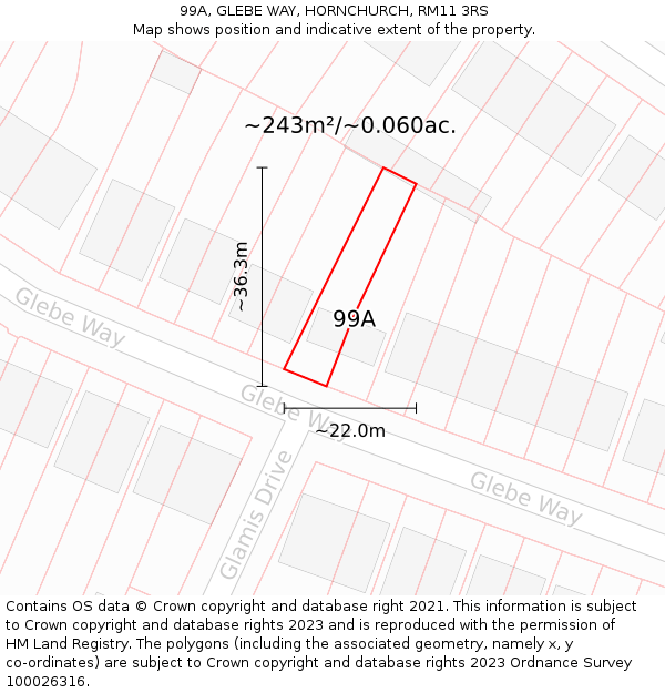 99A, GLEBE WAY, HORNCHURCH, RM11 3RS: Plot and title map
