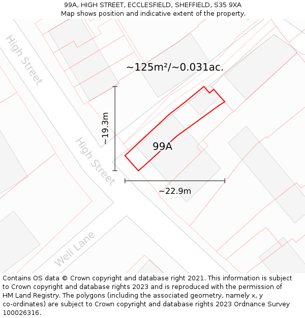 99A, HIGH STREET, ECCLESFIELD, SHEFFIELD, S35 9XA: Plot and title map