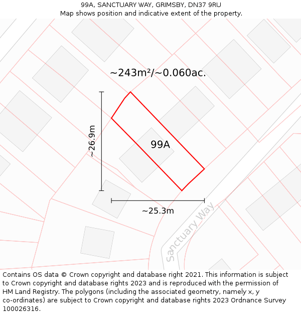 99A, SANCTUARY WAY, GRIMSBY, DN37 9RU: Plot and title map