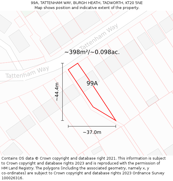 99A, TATTENHAM WAY, BURGH HEATH, TADWORTH, KT20 5NE: Plot and title map