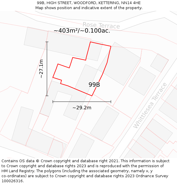 99B, HIGH STREET, WOODFORD, KETTERING, NN14 4HE: Plot and title map