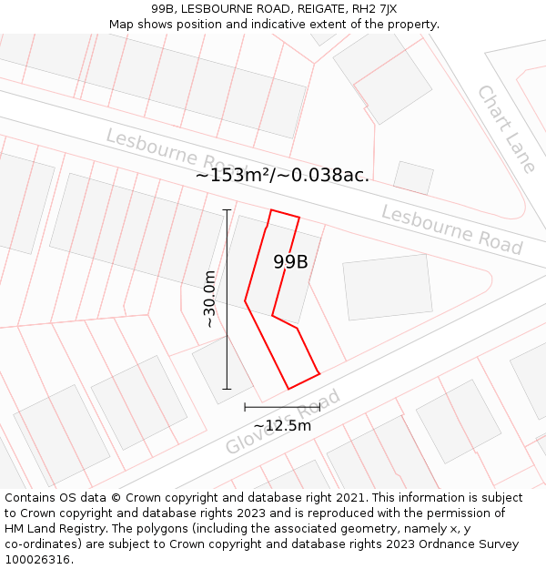 99B, LESBOURNE ROAD, REIGATE, RH2 7JX: Plot and title map