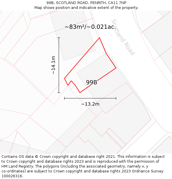 99B, SCOTLAND ROAD, PENRITH, CA11 7NP: Plot and title map