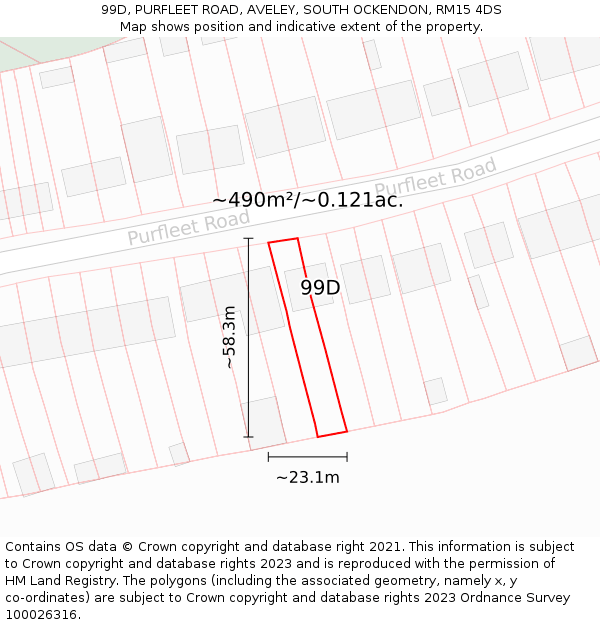 99D, PURFLEET ROAD, AVELEY, SOUTH OCKENDON, RM15 4DS: Plot and title map