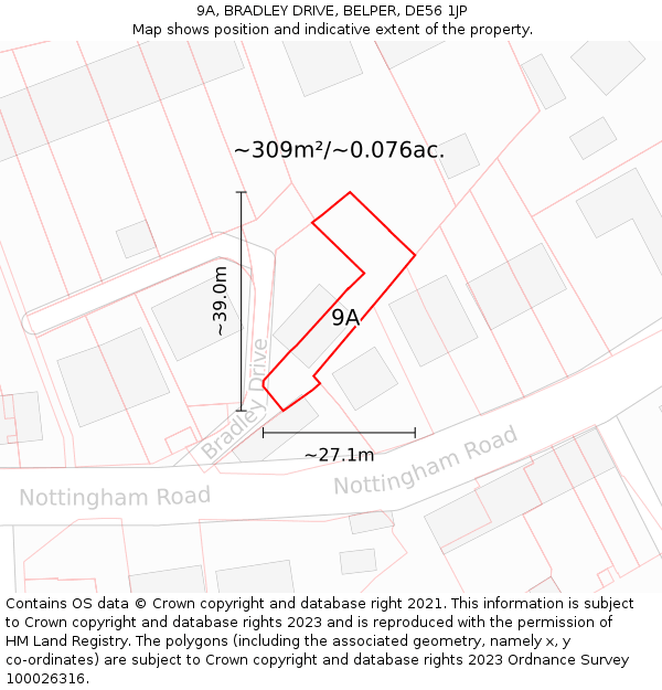 9A, BRADLEY DRIVE, BELPER, DE56 1JP: Plot and title map