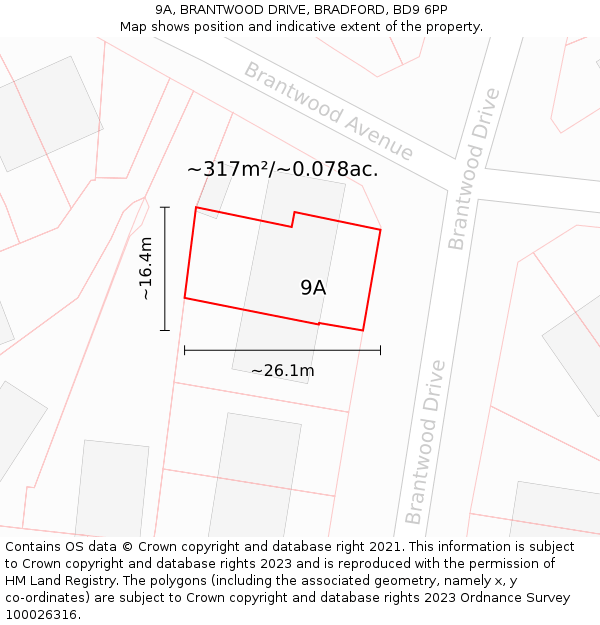 9A, BRANTWOOD DRIVE, BRADFORD, BD9 6PP: Plot and title map