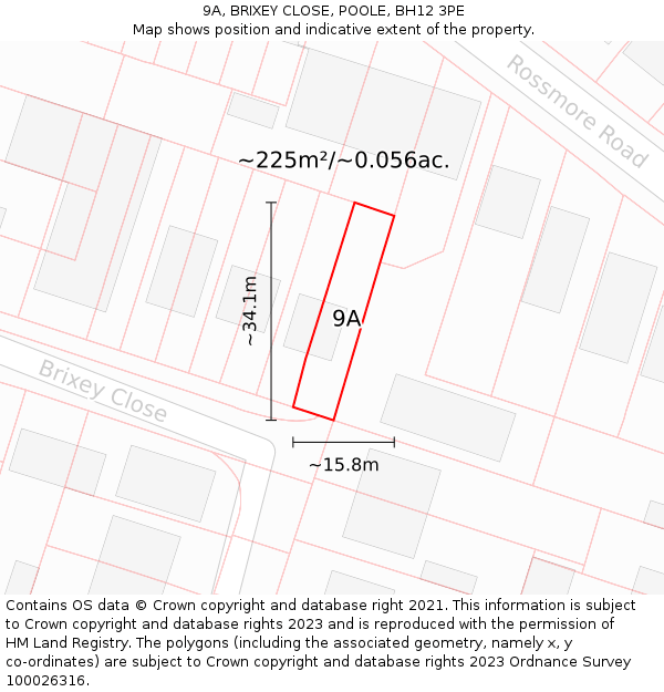 9A, BRIXEY CLOSE, POOLE, BH12 3PE: Plot and title map