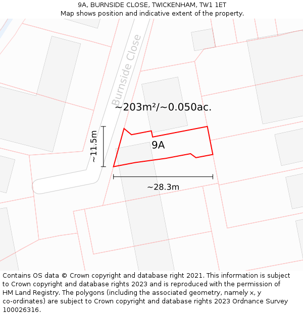 9A, BURNSIDE CLOSE, TWICKENHAM, TW1 1ET: Plot and title map