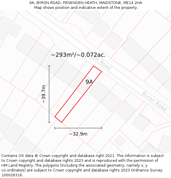 9A, BYRON ROAD, PENENDEN HEATH, MAIDSTONE, ME14 2HA: Plot and title map