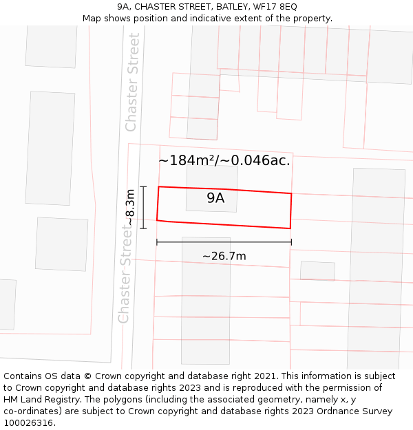 9A, CHASTER STREET, BATLEY, WF17 8EQ: Plot and title map