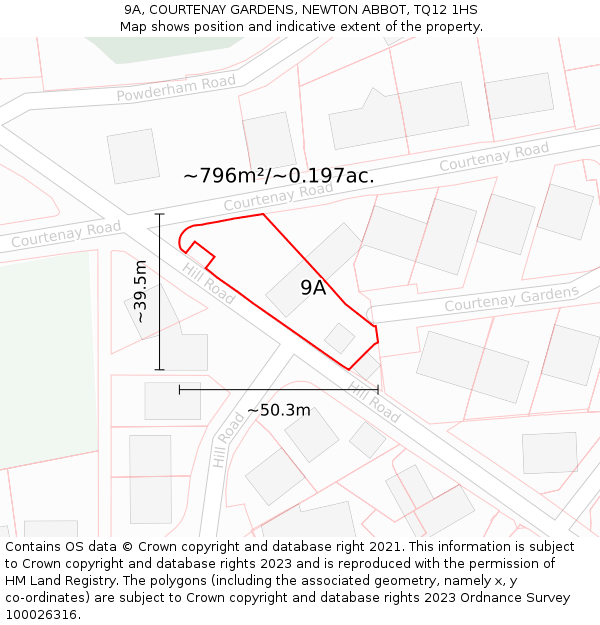 9A, COURTENAY GARDENS, NEWTON ABBOT, TQ12 1HS: Plot and title map