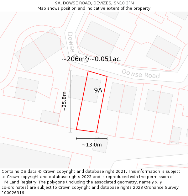 9A, DOWSE ROAD, DEVIZES, SN10 3FN: Plot and title map