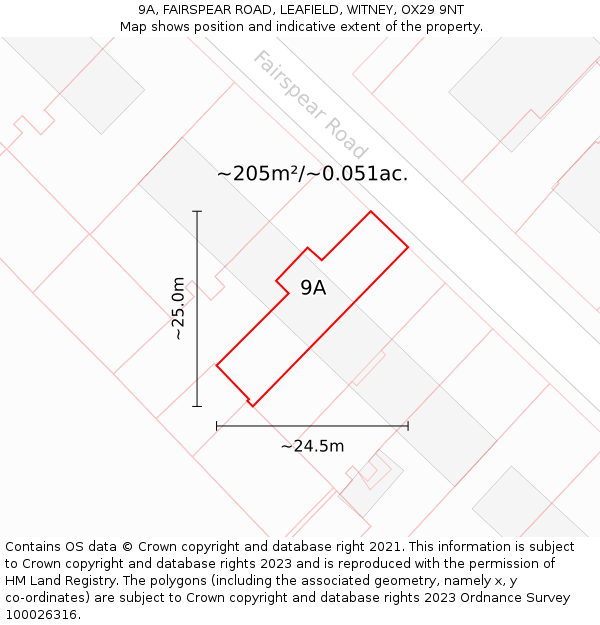 9A, FAIRSPEAR ROAD, LEAFIELD, WITNEY, OX29 9NT: Plot and title map