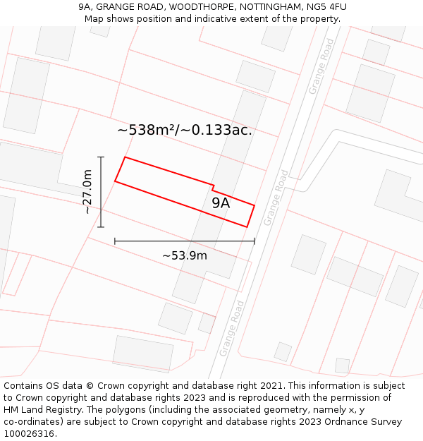 9A, GRANGE ROAD, WOODTHORPE, NOTTINGHAM, NG5 4FU: Plot and title map