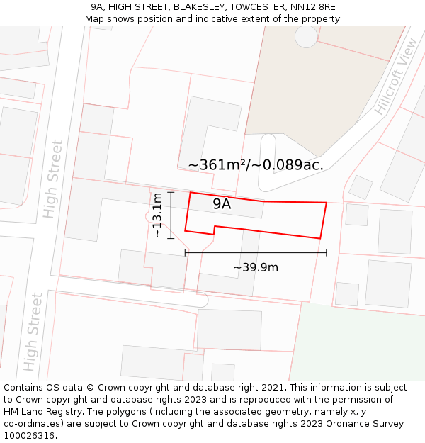 9A, HIGH STREET, BLAKESLEY, TOWCESTER, NN12 8RE: Plot and title map