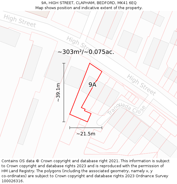 9A, HIGH STREET, CLAPHAM, BEDFORD, MK41 6EQ: Plot and title map