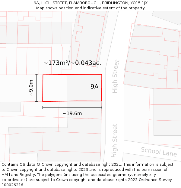 9A, HIGH STREET, FLAMBOROUGH, BRIDLINGTON, YO15 1JX: Plot and title map