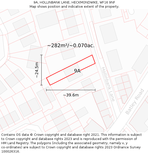 9A, HOLLINBANK LANE, HECKMONDWIKE, WF16 9NF: Plot and title map