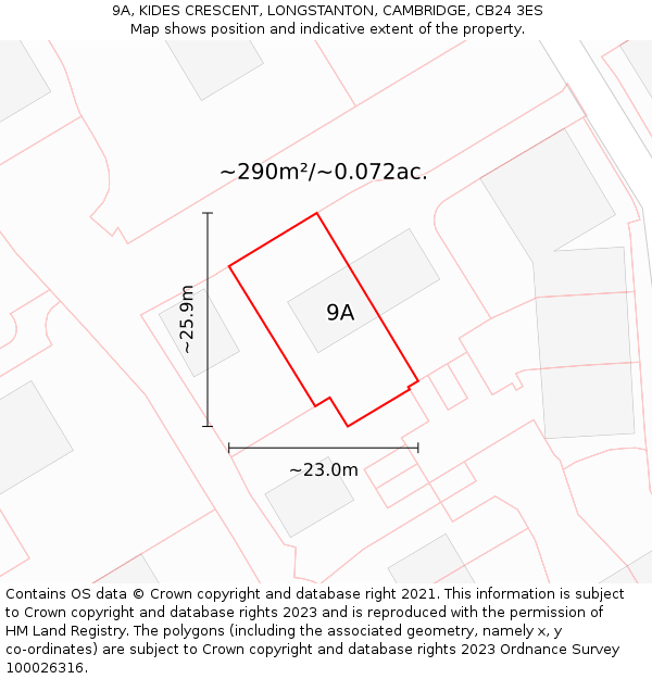 9A, KIDES CRESCENT, LONGSTANTON, CAMBRIDGE, CB24 3ES: Plot and title map