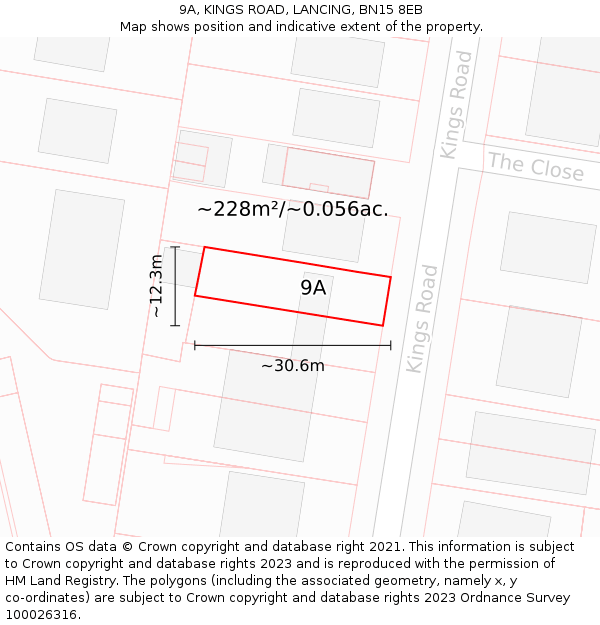 9A, KINGS ROAD, LANCING, BN15 8EB: Plot and title map