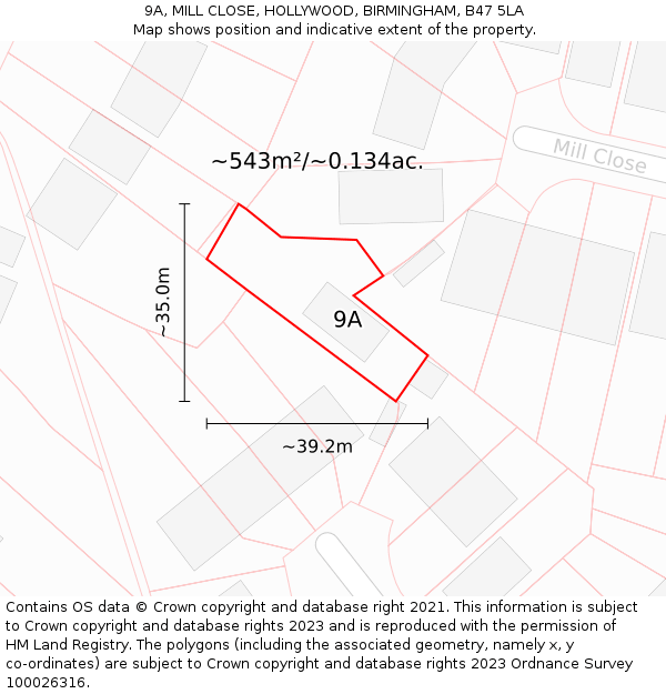 9A, MILL CLOSE, HOLLYWOOD, BIRMINGHAM, B47 5LA: Plot and title map